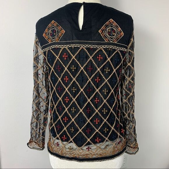 Zara Boho Embroidered Embellished beaded blouse - Picture 6 of 11